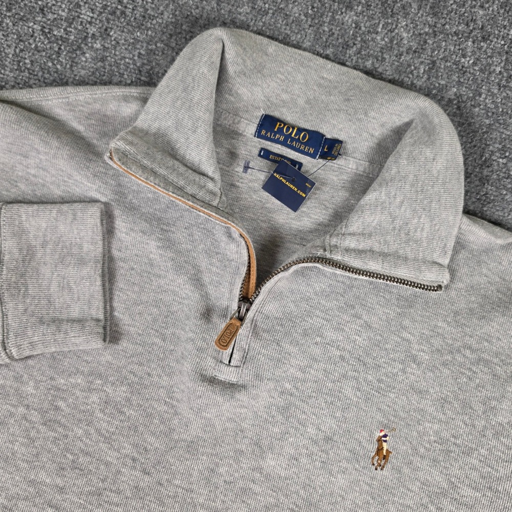 Polo Ralph Lauren Estate-Rib Pullover Mens L Gray Quarter Zip Cotton NWT